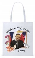 Prezydent Andrzej Duda Torba Eco Biała Shopper Z Nadrukiem Ze Zdjęciem