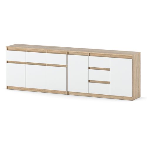 Komoda Pojemna Szafka Do Salonu Duża 6 Szuflad 240cm Sonoma Biała Mat na Arena.pl