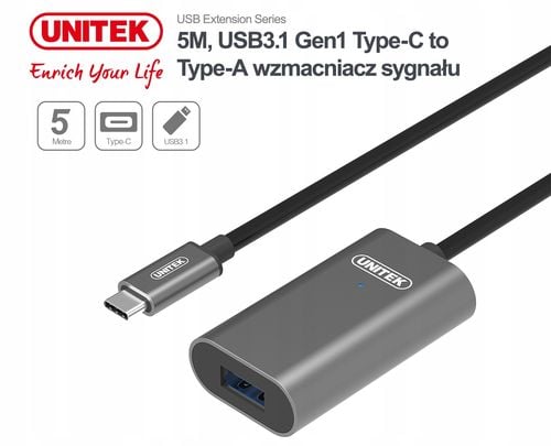 Kabel USB Unitek Wzmacniacz USB 3.0 - USB-C 5m na Arena.pl