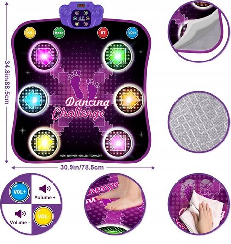 MATA DO TAŃCA DLA DZIECI MUZYKA BLUETOOTH 6 STRZAŁEK ŚWIETLNYCH LED na Arena.pl