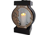 ZNICZ LAMPION NA GRÓB KOŁO DUŻE RTN RAMA RÓŻA ZŁOTO+ŚWIECA LED BIAŁA