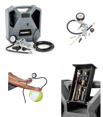 Przenośny KOMPRESOR BEZOLEJOWY 8 bar PISTOLET Z MANOMETREM ZESTAW na Arena.pl