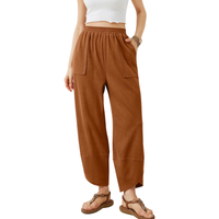 Spodnie palazzo dresowe damskie szerokie nogawki wysoki stan brązowe M