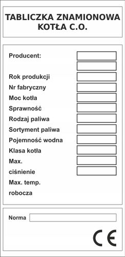Oznaczenie Tabliczka na piec kocioł grzewczy C.O. na Arena.pl