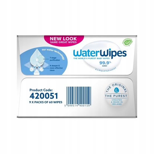 Chusteczki nawilżane 99,9% wody WaterWipes BIO 9x60 dla dzieci i niemowląt na Arena.pl