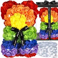 Miś z płatków róż kolorowych 25 cm rose bear z lampkami LED biały zimny