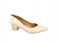 Beżowe czółenka damskie Prestige 2230/OBL S-128 klocek eleganckie r.37