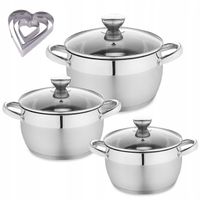 ZESTAW 3 SZT GARNKÓW STAL NIERDZEWNA GARNKI + POKRYWKI 6 EL INDUKCJA GAZ