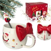 kubek świąteczny z kokardą - zestaw w pudełku z łyżeczką 400 ml