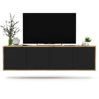 Wisząca szafka RTV, NORD, 150x35x39 cm, dąb wotan, czarny, mat | TYLETEGOTU