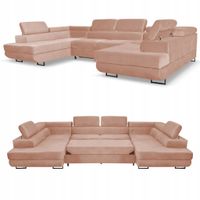 Narożnik kształt U rozkładany f. spania Bosso Family meble ciemny beż welur