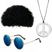 PERUKA AFRO NASZYJNIK PEACE OKULARY HIPIS DISCO HIPPIE RETRO LATA 60