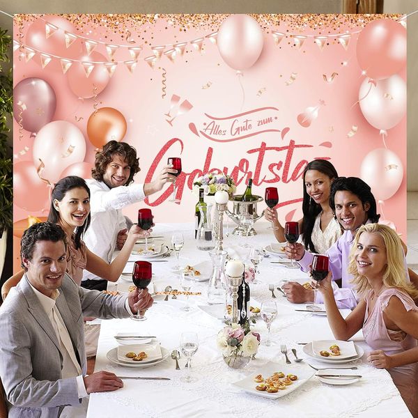 Tło urodzinowe Natooz Różowe Złoto 210x150cm Baner na Urodziny zdjęcie 4