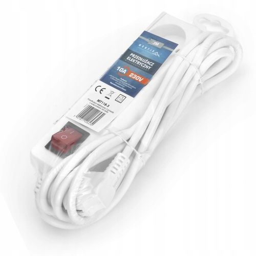 PRZEDŁUŻACZ LISTWA 16A WŁĄCZNIK UZIEMIENIE BIAŁY SIECIOWY 3 GNIAZDA 2M na Arena.pl