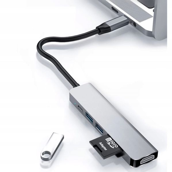 Adapter 6w1 HUB USB-C HDMI 4K SD Macbook Pro / Air zdjęcie 3