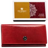 duży, skórzany portfel damski w czerwonym kolorze zamykany na zatrzask