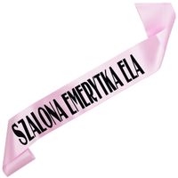 Szalona Emerytka + imię - jasnoróżowa szarfa z czarnym nadrukiem