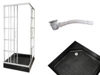 Zestaw Kabina prysznicowa 90x90 biała LOFT czarny brodzik 13cm z syfonem