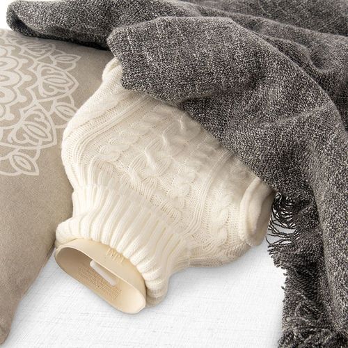 Duży Termofor w Pokrowcu Sweterku Ogrzewacz Gumowy na Wodę Beżowy Sweter na Arena.pl