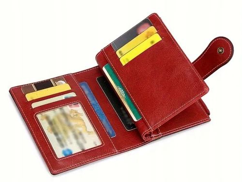 PORTFEL DAMSKI PORTMONETKA ELEGANCKA CZERWONY NA KARTY I MONETY na Arena.pl