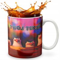 KUBEK 330ml GRAFIKA PREZENT ŚWIĘTA WZÓR - BAJKA PINGWINY Z MADAGASKA + IMIĘ