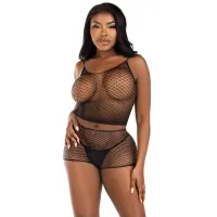 leg avenue zestaw twist fishnet czarny - top i szorty, uniwersalny