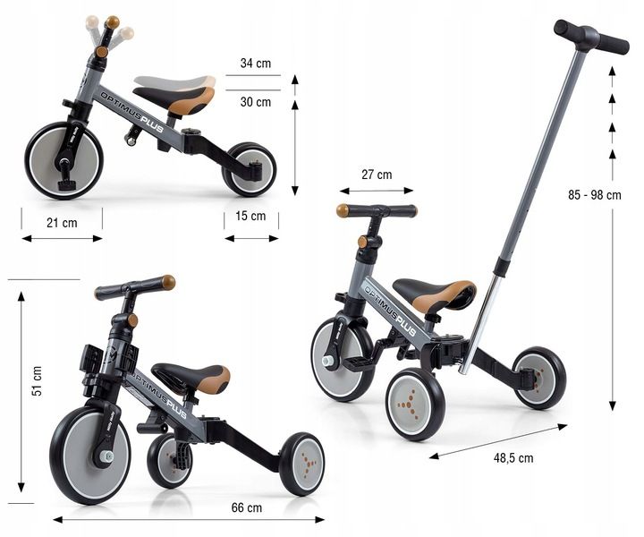 Rowerek 4w1 Milly Mally Optimus Plus Grey Sary zdjęcie 4