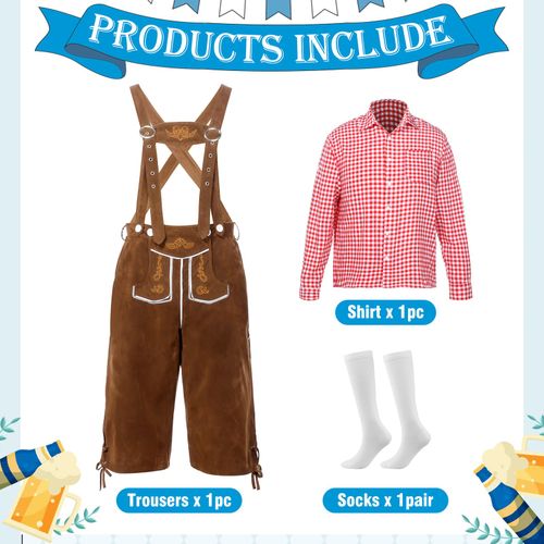 Komplet Męski Oktoberfest Skórzane Spodnie z Szelkami Koszula Czerwona S na Arena.pl