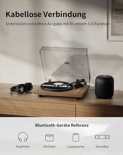 Gramofon ANGELS HORN HP-H019 z przedwzmacniaczem, 33 i 45 obr./min Brązowy na Arena.pl