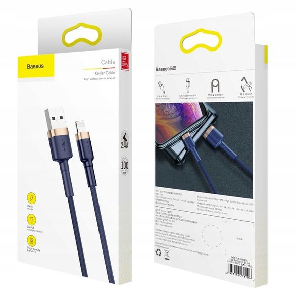 BASEUS MOCNY KABEL USB DO LIGHTNING IPHONE IPAD PRZEWÓD OPLOT 2.4A 100cm zdjęcie 4