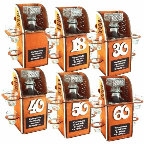Karafka na alkohol 6 kieliszków kieliszki prezent URODZINY 18-99 WZORY na Arena.pl