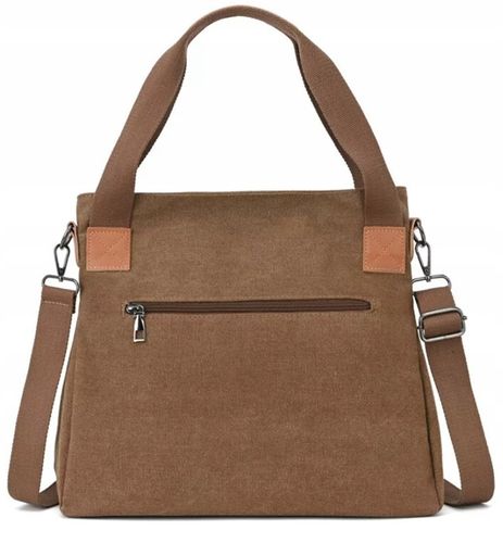 TORBA TOREBKA DAMSKA NA RAMIĘ POJEMNA MOCNA LISTONOSZKA PŁÓCIENNA BRĄZOWA na Arena.pl