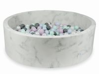 Suchy basen 130x40 marmur z piłeczkami 700szt (jasnomiętowe, różowe jasne perłowe, błękitne jasne perłowe, perłowe, szare)