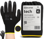 rękawice robocze mercator tech black+black pu - xl - 12 par