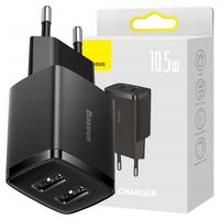 BASEUS ŁADOWARKA SIECIOWA 2X USB 10.5W CZARNY DO TELEFONÓW I TABLETÓW