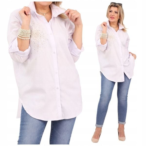KOSZULA JEANSOWA DAMSKA DUŻE ROZMIARY ELEGANCKA DŁUGA OVERSIZE STYLOWA zdjęcie 1