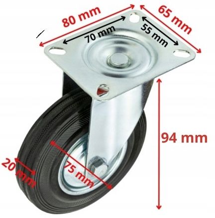 KÓŁKA OBROTOWE 75mm 200kg KOŁA METALOWO GUMOWE ZESTAW JEZDNY WÓZKÓW na Arena.pl