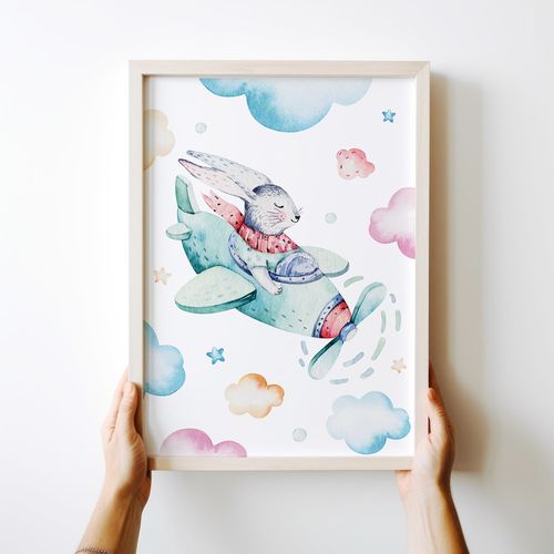 Plakat zając w samolocie plakaty dla dziecka 29,7x42 cm A3 na Arena.pl