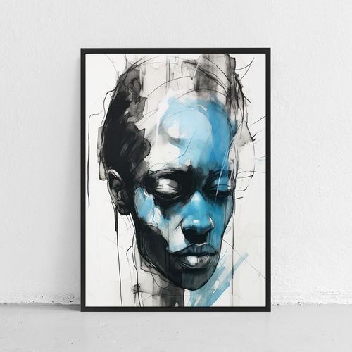 Plakat twarz portret abstrakcja 21x30 cm w czarnej ramie na Arena.pl