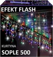 SOPLE KURTYNA 500 LED LAMPKI OZDOBNE MULTIKOLOR + FLASH ISKRA SOPLE 23m