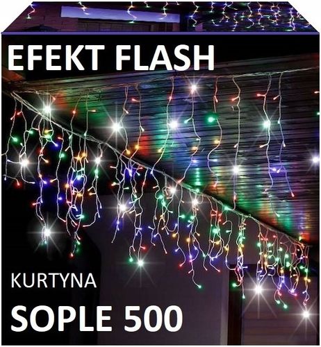SOPLE KURTYNA 500 LED LAMPKI OZDOBNE MULTIKOLOR + FLASH ISKRA SOPLE 23m na Arena.pl