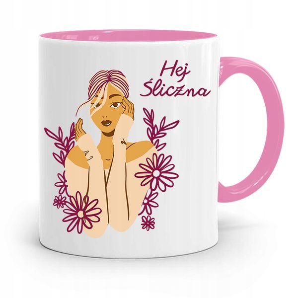 Kubek Różowy Dla Dziewczyny Żony Hej Śliczna Z Nadrukiem Ze Zdjęciem zdjęcie 1