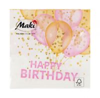 serwetki happy birthday balony różowo-złote 25x25 cm pol-mak