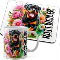 ZESTAW KUBEK + PODKŁADKA DRUK - PIES PSY PIESEK RASA ROTTWEILER