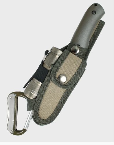 Zestaw Nóż survivalowy oliwkowy, scyzoryk, latarka, karabińczyk na Arena.pl