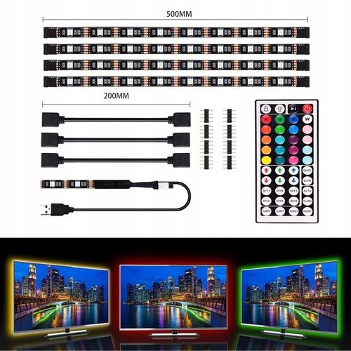 Taśma LED do telewizora RGB TV USB pilot RGB TAŚMA 2M ZESTAW 4x 50CM ZD4D na Arena.pl