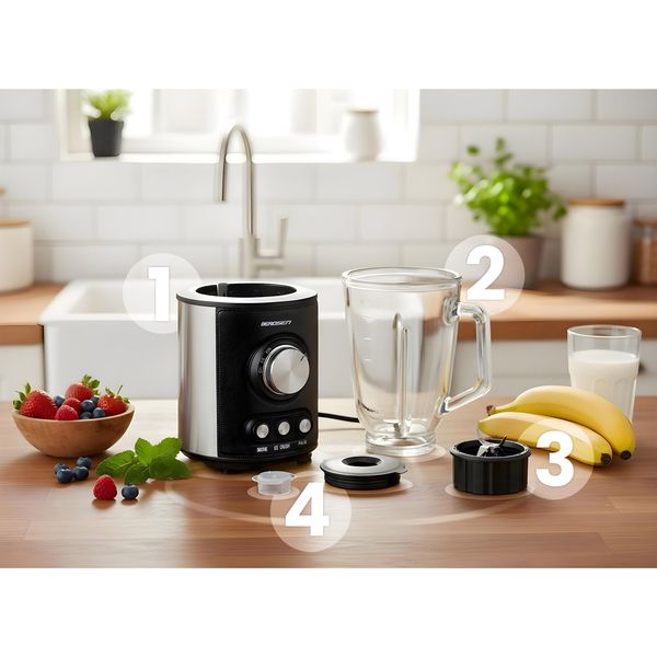 Blender kielichowy szklany do smoothie koktajli kruszy lód 1,5L 800W BD-751 Berdsen czarny zdjęcie 12