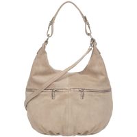 VERA PELLE torebka damska zamszowa worek z suwakami V318 beżowa