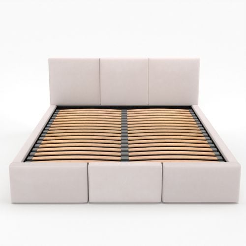 ŁÓŻKO TAPICEROWANE DO SYPIALNI 140x200 ŁÓŻKO PODWÓJNE Z POJEMNIKIEM KREMOWE na Arena.pl