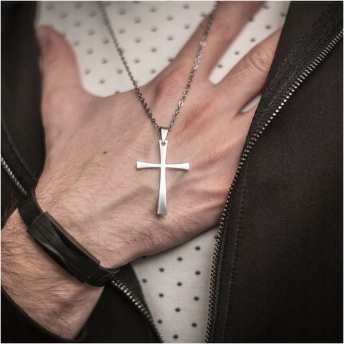 Zawieszka krzyż chrześcijański krzyżyk srebrna STAL CHIRURGICZNA BLINGART na Arena.pl